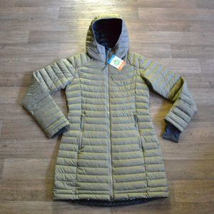 NWT Columbia Women's Sage Green Omni Heat Quilted Puffer Long Hooded Jacket Sz S
